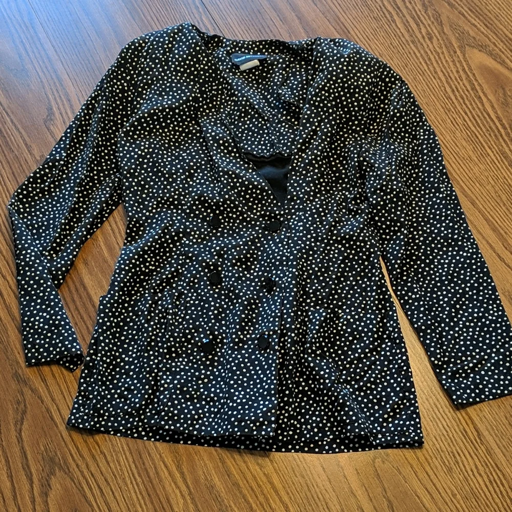 Vintage David Mitchell Black Polkadot Ruffle Skirt Blazer Suit Set Vtg 5/6 Med - Picture 9 of 16